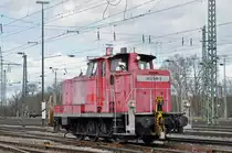 Rangierlok 363 141-3 rangiert beim Badischen Bahnhof. Die Aufnahme stammt vom 16.03.2018.