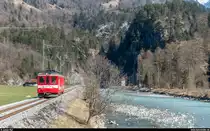 MIB Ersatztriebwagen BDe 4/4 11 (ex CJ) am 24. März 2018 kurz vor der Haltestelle Aareschlucht West.