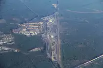 Blick aus dem Flugzeug auf Rangierbahnhof / Betriebswerk Seddin.
Aufnahmedatum: 7. April 2018