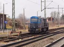 Die defekte SETG 273 013-3 am 30.03.2018 auf dem planmäßig nicht mehr genutzten Gleis 4 in Neudietendorf. 