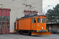 Offizieller Fototermin bei der Hauptwerkstatt der Basler Verkehrsbetriebe. Von den drei Schneepflügen, wird der Xe 2/2 2021 vom Tramclub übernommen, der Xe 2/2 2022 bleibt im Bestand der BVB und der Xe 2/2 2023 wird abgebrochen. Hier sehen wir den Xe 2/2 20213. Die Aufnahme stammt vom 09.04.2018.