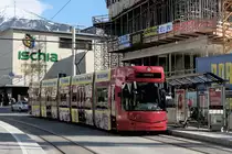 Flexity Outlook Tw. 308 der Innsbrucker Verkehrsbetriebe als Linie 3 an der Haltestelle Sillpark. Aufgenommen 5.5.2017.