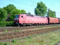 120 117 mit Stahlzug nach Bremen Stahlwerke beim verlassen der �berholung des Bahnhofs Eystrup am 23.5.2007