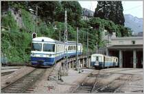 Be 4/4 + ABt Pend�l erreicht die Endstation Montreux am Genfersee. (Archiv 05/77)