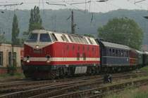 119 158 verl��t mit dem Berliner Sonderzug den Bahnhof Blankenburg / Harz; 26.05.2007