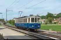 Fest 100 Jahre Bipperlisi am 28. April 2018.<br>
Buffettriebwagen BRe 4/4 116 bei Oberbipp mit Schloss Bipp im Hintergrund.