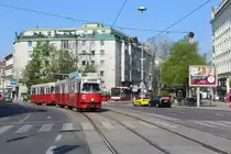 Wien Wiener Linien SL 49 (E1 4549 + c4 1357) XV, Rudolfsheim-Fünfhaus, Hütteldorfer Straße / Schanzstraße / Johnstraße am 19. April 2018.