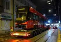 Ankunft und Ablad der erste  Tango  ABe8/12 4001/4101 für die Durchmesserlinie
Trogen-St. Gallen-Appenzell in der Bahnhofstrasse St. Gallen 22.März 2018.