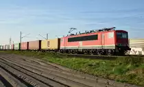 Gerade ankommen und schon ein Highlight vom Tag, MEG 155 249-6 unterwegs in Richtung Hamburg. Höhe Bardowick, 20.04.2018.