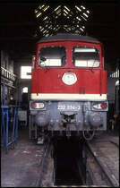 Blick auf 232334 im Lokschuppen des BW Wittenberge am 29.8.1993.