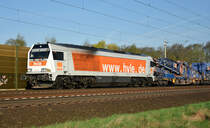 Voith Maxima 264 008-4 der HVLE kam schwer bepackt aus Richtung hamburg und war unterwegs in nach Lüneburg. Höhe Bardowick, 20.04.2018.