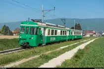 BFS-Fotofahrt auf der BAM mit Be 4/4 14 und Bt 53 am 6. Mai 2018.<br>
Auf der Fahrt von Bière nach Apples ausgangs Ballens.