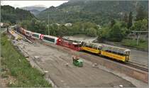 Glacier Express 904 aus dem Wallis mit Ge 4/4 II 630  Trun auf der alten Hinterrheinbrücke in Reichenau-Tamins. (07.05.2018)
