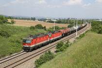 Auch ein Güterzug,der GAG-91027 mit 1144.202+116 verirrte sich am 12.5.18 bei Guntramsdorf-Thallern auf die innere Südbahn.