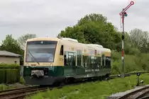 PRESS Triebwagen der BR 650 am Ausfahrsignal in Putbus auf der Fahrt nach Bergen auf Rügen. - 12.05.2018
