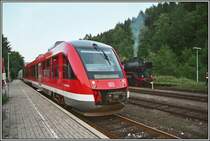 648 006 wartet am Abend des 27.05.07 in Br�gge (Westf) als RB52  Volmetalbahn  auf die Abfahrt nach L�denscheid. Auf dem Nebengleis steht 50 3610