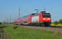 146 008 führte am Morgen des 05.05.18 einen RE durch Braschwitz Richtung Magdeburg.
