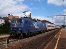 120 151-6  ZDF-Express  mit IC 2160 von N�rnberg HBF nach Karlsruhe HBF am 30.05.07 auf Gleis 1 des Aalener Bahnhofs.