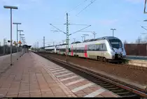 1442 167 und 1442 662 (Bombardier Talent 2) von DB Regio Südost als umgeleiteter RE 16111 (RE13) von Magdeburg Hbf nach Leipzig Hbf durchfährt den Hp Leipzig Messe auf der Neubaustrecke Erfurt–Leipzig/Halle (KBS 580). [24.3.2018 | 16:42 Uhr]
