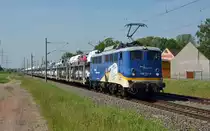140 761 der EVB schleppte am 13.05.18 einen BLG-Autozug durch Braschwitz Richtung Magdeburg.