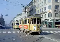 København / Kopenhagen Københavns Sporveje SL 7 (Tw 600) København K, Stadtzentrum, Frederiksborggade / Nørre Voldgade / Nørreport Station am 6. April (Ostersonntag) 1969. - Scan eines Farbnegativs. Film: Kodak Kodacolor X.