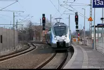 9442 603 (Bombardier Talent 2) von Abellio Rail Mitteldeutschland als RE 74715 (RE9) von Kassel-Wilhelmshöhe erreicht seinen Endbahnhof Halle(Saale)Hbf Gl. 13a. [25.3.2018 | 18:55 Uhr]