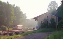810 201-4 mit Os 17204 zu sehen am 31.05.18 in Hazlov im Frühnebel. 