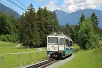 Nachschuss auf die Bayrische Zugspitzbahn (BZB) auf ihrer Talfahrt.

Eibsee, 3. Juni 2018 