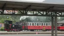 Lok 1 THEODOR / WIESING der Achensee-Dampf-Zahnradbahn nach Seespitz bei Ausfahrt aus Jenbach; 13.06.2018 
