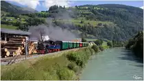 Die ex SKGLB 22 (Aquarius C) Heeresfeldbahnlokomotive HF210E gebaut 1939 von Borsig, fährt auf der Pinzgau Lokalbahn von Zell am See nach Krimml.
Niedersill 20_6_2018