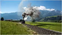 Die ex SKGLB 22 (Aquarius C) Heeresfeldbahnlokomotive HF210E gebaut 1939 von Borsig, fährt auf der Pinzgau Lokalbahn von Zell am See nach Krimml. Im Hintergund ist das Kitzsteinhorn zu sehen.
Fürth-Kaprun 20_6_2018