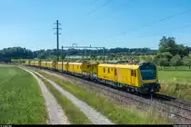 Testfahrten mit 8 neuen Xem 181 Unterhaltsfahrzeugen für GBT und CBT am 20. Juni 2018 bei Engishofen.

