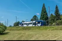 Aus BDWM und WSB wird Aargau Verkehr (AVA). Die beiden Unternehmen wurden letzte Woche rückwirkend per 1. Januar 2018 fusioniert. <br>
Der vormals mit Werbung für das Spital Muri beklebte BDWM ABe 4/8 5011 trägt seit dem 21. Juni 2018 das neue Design von AVA. Hier am 22. Juni 2018 zwischen Rudolfstetten und Reppischhof.