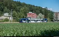 Aus BDWM und WSB wird Aargau Verkehr (AVA). Die beiden Unternehmen wurden letzte Woche rückwirkend per 1. Januar 2018 fusioniert. <br>
Der vormals mit Werbung für das Spital Muri beklebte BDWM ABe 4/8 5011 trägt seit dem 21. Juni 2018 das neue Design von AVA. Hier am 22. Juni 2018 bei Reppischhof.