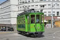 Be 2/2 163 fährt auf einer Extrafahrt Richtung Haltestelle Markthalle. Die Aufnahme stammt vom 24.06.2018.