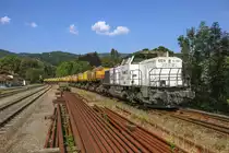 2170.001 im Sommer 2017 im Bahnhof Deutschlandsberg 
Mit einem Ganzzug Abraum aus dem Koralmtunnel donnert die Dame gen Kalsdorf.