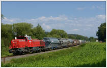 1700.1 (Schiebe 1700.2) am 30.6.2018 mit dem vorletzten Perlkieszug für den Koralmtunnel, aufgenommen im Oisnitztal zwischen Lannach und Oisnit-St. Josef.