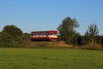 DIe 810 041 am frühen morgen des 02.07.2018 kurz vor Haltepunkt Vojtanov obec auf dem Weg nach As mesto. 