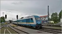 RB 92038 aus München Pasing mit 223 067 trifft in Lindau Hbf ein. (05.07.2018)