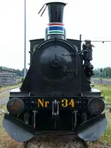Front der Dampflokomotive Nr34 der Limfjordsbanen Anfang Juni 2018 in Aalborg.
