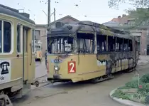 København / Kopenhagen Københavns Sporveje: Im Straßenbahnbetriebsbahnhof Sundby brannte der DÜWAG/Kiepe-GT6 841 am 22. Mai 1969 wegen Unvorsichtigkeit während Reparaturarbeiten völlig aus. -
Scan eines Farbnegativs. Film: Kodak Kodacolor X.