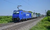 Am 30.06.2018 kam 186 268 von XRAIL mit einer kalten BLS 475 und einem KLV durch Buggingen auf dem Weg nach Piacenza.