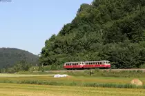 VT 5 und VS 14 als RB 22283 (Schelklingen-Münsingen) bei Hütten 1.7.18