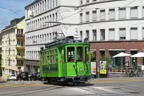Be 2/2 163 fährt auf einer Extrafahrt Richtung Haltestelle Markthalle. Die Aufnahme stammt vom 24.06.2018.