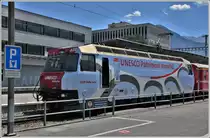 RE1045 mit Ge 4/4 III 650  Seewis-Valzeina  in Landquart. Parkgebühr bezahlt? (14.07.2018)