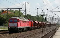 WFL 232 283 + 203 117 mit einem Bauzug am 13. Juli 2018 im Bahnhof Golm.
Am Zugschluss hing noch ein Kran.
