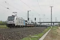 Ausfahrt am 04.04.2017 von Rpool/BLSC 187 009-6 mit dem DGS 47006 (Alessandria - Lahr (Schwarzw)) aus dem Überholgleis von Müllheim (Baden) in Richtung Heitersheim, Zuvor wurde sie vom EC 207 überholt.
