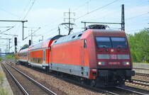 DB Fernverkehr AG   101 087-5  [NVR-Number: 91 80 6101 087-5 D-DB] mit PbZ am 18.07.18 Durchfahrt Bf. Flughafen Berlin-Schönefeld.