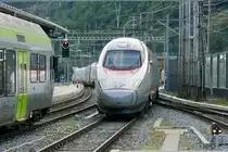 Am 23.7.18 verlässt ein Trenitalia EC von Milano den Bhf Brig in Richtung Genf.