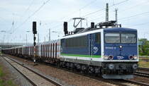 IntEgro/PRESS 155 045-9 (91 80 6155 238-9 D-PRESS) mit Holztransportzug am 19.07.18 Bf. Flughafen Berlin-Schönefeld.